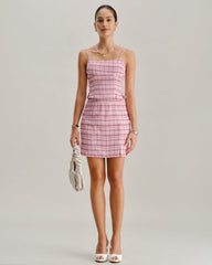 Pink Plaid Straight Mini Skirt | Rihoas