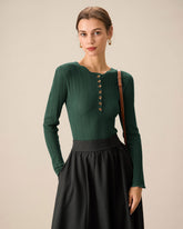Green Scalloped Slim Sweater | Rihoas