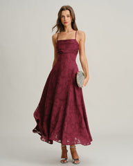 Wine Red Jacquard Slip Maxi Dress | Rihoas