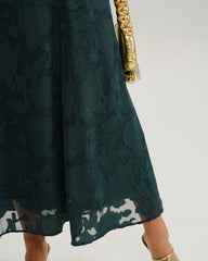 Green Jacquard A-Line Slip Maxi Dress | Rihoas