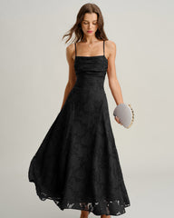 Black Jacquard Slip Maxi Dress | Rihoas