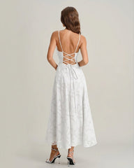 White X Cross Jacquard Slip Maxi Dress | Rihoas