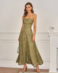Green X Cross Jacquard Slip Maxi Dress | Rihoas