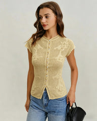 Yellow Turtle See Through Knit Cardigan | Rihoas