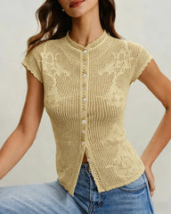 Yellow Turtle See Through Knit Cardigan | Rihoas