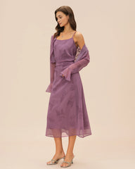 Purple Floral Ruched Slip Midi Dress | Rihoas