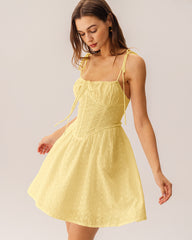 Yellow Ruched Corset Slip Mini Dress | Rihoas