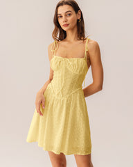 Yellow Ruched Corset Slip Mini Dress | Rihoas