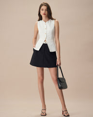 The White Single-breasted Cotton Vest | Rihoas