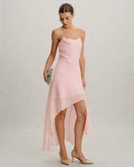 Pink Chiffon A-Line Slip Midi Dress | Rihoas