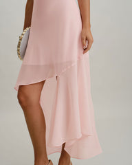 Pink Chiffon A-Line Slip Midi Dress | Rihoas