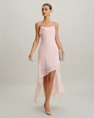 Pink Chiffon A-Line Slip Midi Dress | Rihoas