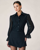 Black See-through Poet Sleeve Blouse | Rihoas