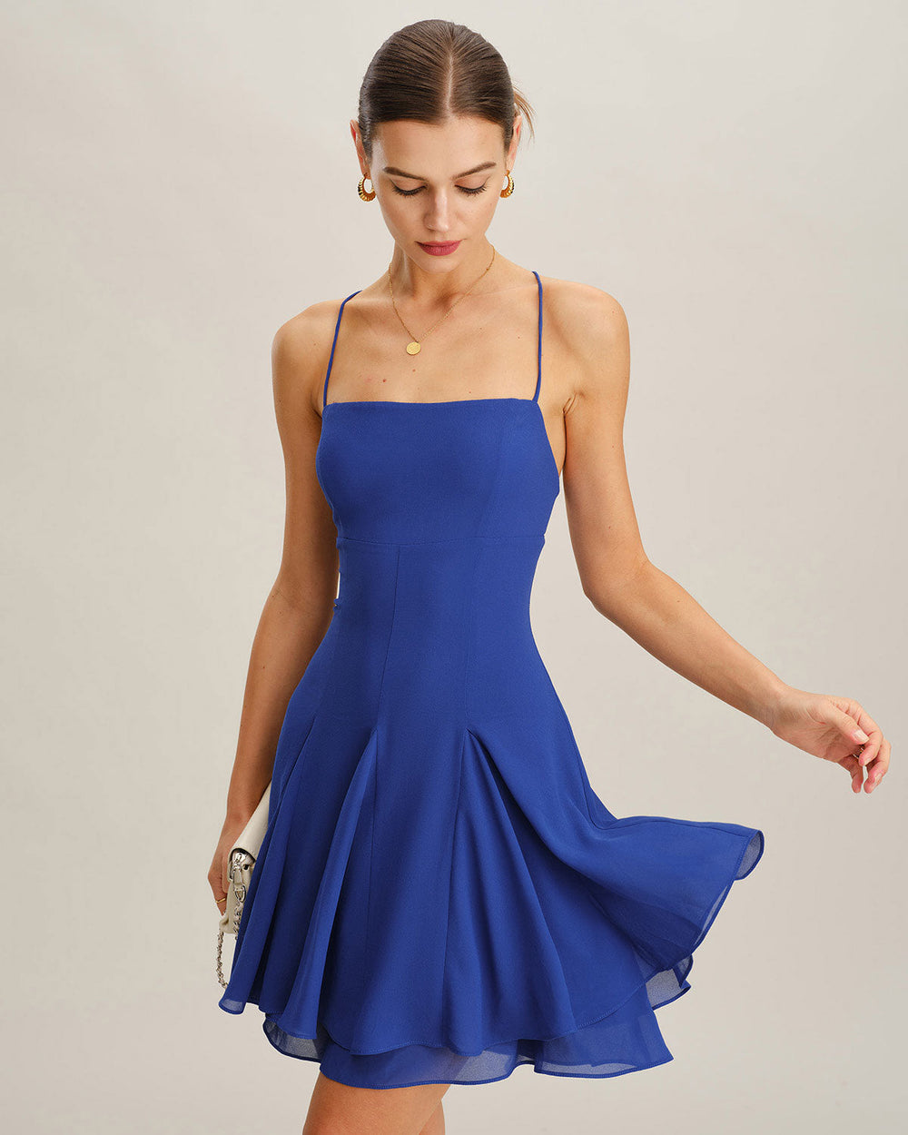 Blue Chiffon Backless Slip Mini Dress | Rihoas