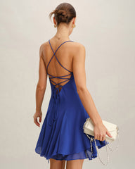 Blue Chiffon Backless Slip Mini Dress | Rihoas
