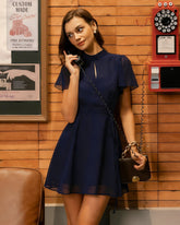 Blue Butterfly Sleeve Mini Dress | Rihoas