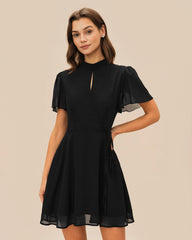 Black Turtle Butterfly Sleeve Mini Dress | Rihoas