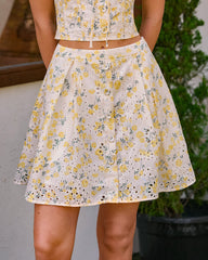 Yellow Floral Embroidery Mini Skirt | Rihoas