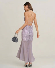 Purple Sequins Jacquard Slip Maxi Dress | Rihoas