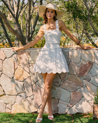 White Square Neck Shirred Mini Dress | Rihoas
