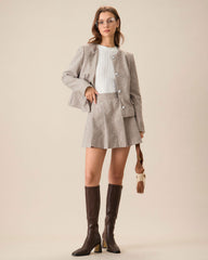Khaki Pocket Pleated Mini Skirt | Rihoas