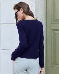 Blue Button Knit Cardigan | Rihoas