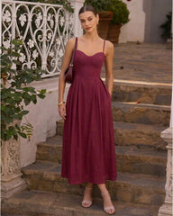 Red Sweetheart Neck Sleeveless Slip Maxi Dress | Rihoas