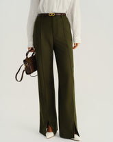 Green Natural Waisted Pocket Straight Pants | Rihoas