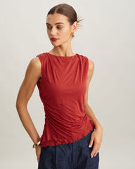 Red Round Neck Cropped Tank Top | Rihoas
