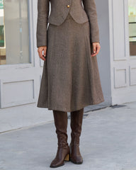 Brown Natural Waisted A-Line Midi Skirt | Rihoas