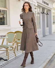 Brown Natural Waisted A-Line Midi Skirt | Rihoas