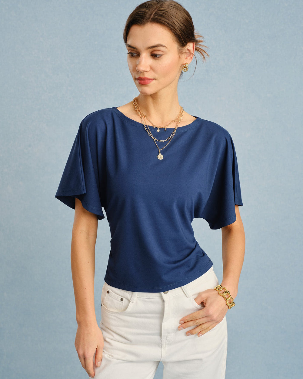 Blue Boat Neck Tie Tee | Rihoas