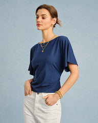 Blue Boat Neck Tie Tee | Rihoas