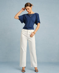 Blue Boat Neck Tie Tee | Rihoas