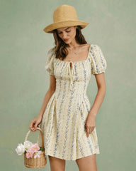 Apricot Square Neck Floral Mini Dress | Rihoas
