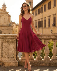 Red Chiffon A-Line Slip Midi Dress | Rihoas