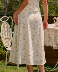 Green Floral Pockets Midi Skirt | Rihoas