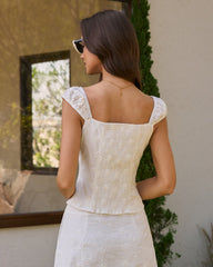 White Square Neck Embroidery Tank Top | Rihoas