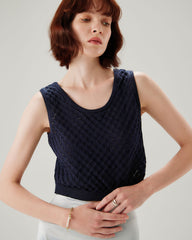 Blue Textured Crochet Tank Top | Rihoas