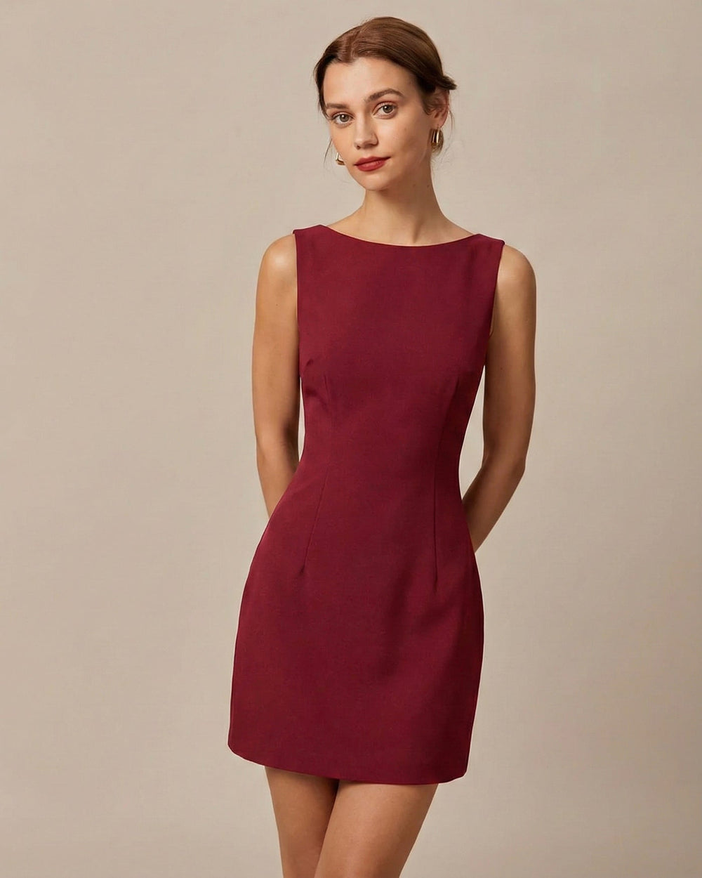 Red Boat Neck Backless Mini Dress | Rihoas