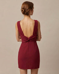Red Boat Neck Backless Mini Dress | Rihoas
