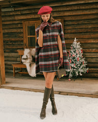 Red Plaid Cape Sleeve Coat | Rihoas