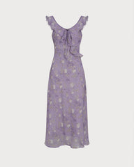 Purple Ruffle Floral Slip Maxi Dress | Rihoas
