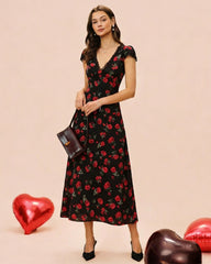 Black Floral V Neck Maxi Dress | Rihoas