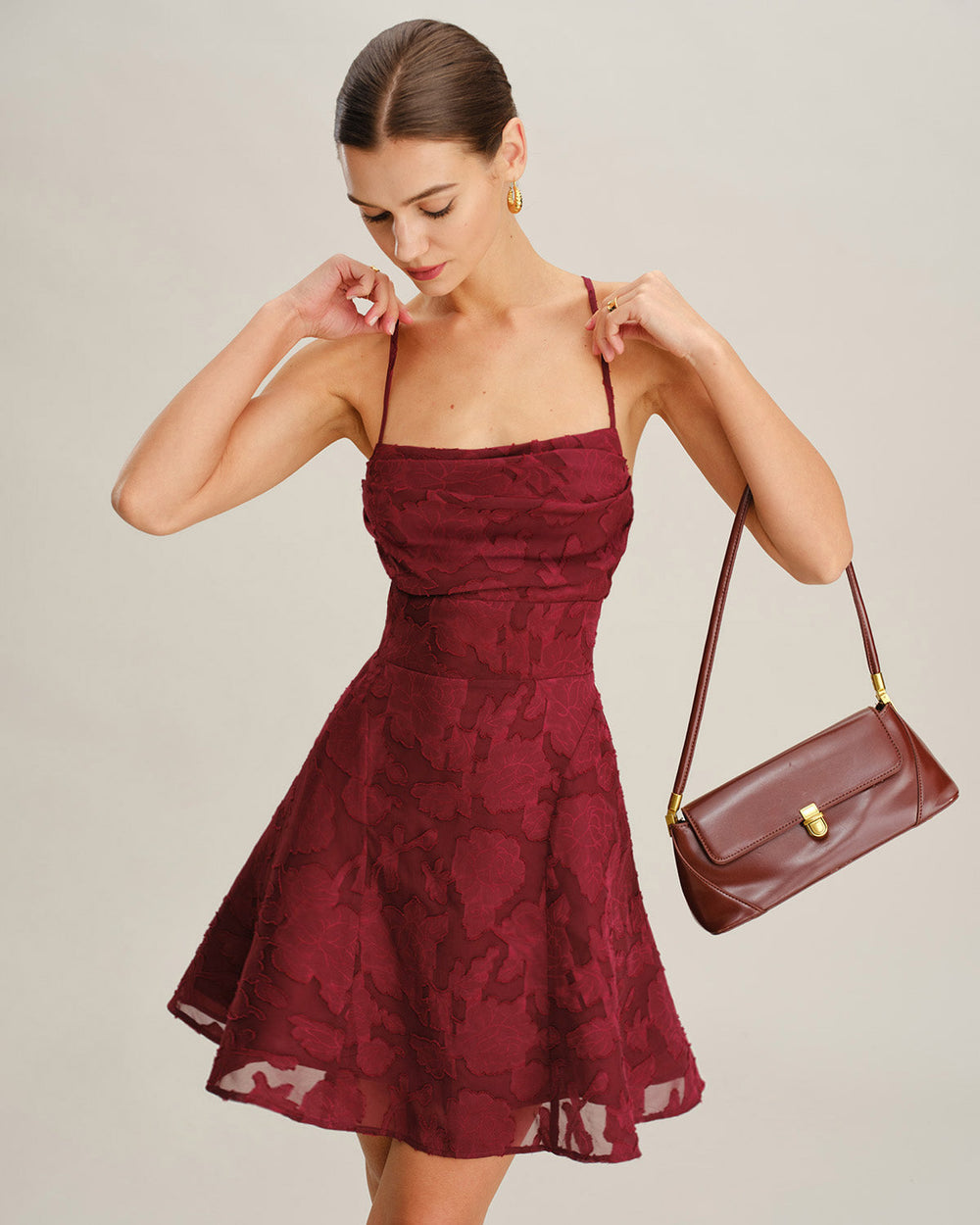 Wine Red Floral Backless Slip Mini Dress | Rihoas