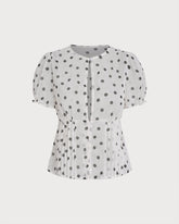White Polka Dot Puffed Sleeve Tee | Rihoas