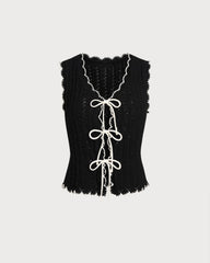 Black Contrast V Neck Knit Vest | Rihoas