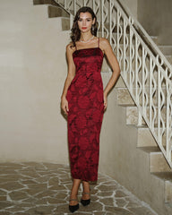 Red Jacquard Maxi Dress | Rihoas