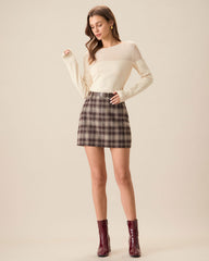 Brown Plaid Straight Mini Skirt | Rihoas