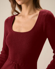 Red Square Neck Mermaid Sweater Dress | Rihoas